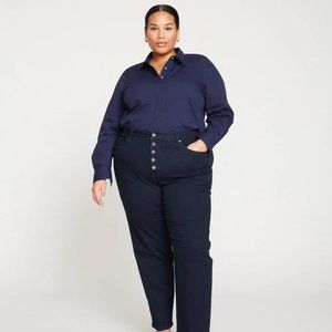 Universal Standard Dolly High Rise Button Fly Straight Leg Jeans Dk Indigo EUC